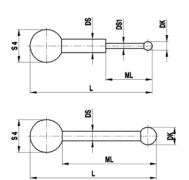 M5 stylus for swivelling configurations, Ø 2 mm ruby ball, tungsten carbide stem, L 28.5 mm, ML 24.5 mm, for ZEISS applications