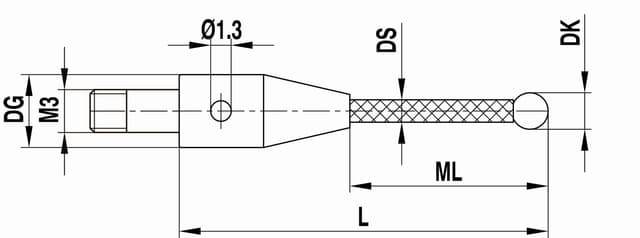 M3 Ø3 mm silicon nitride ball, carbon fibre stem, L 40 mm, ML 31 mm, for ZEISS applications