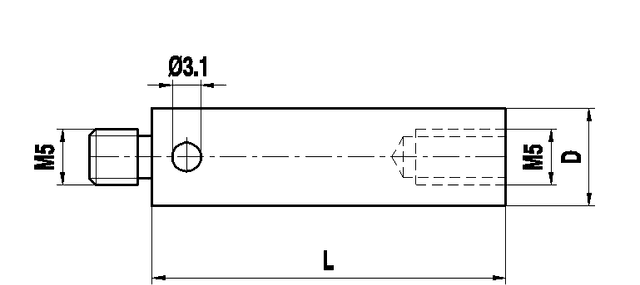 M5 Titanium stylus extension, L 300 mm, D 18 mm, for ZEISS applications