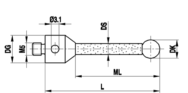 M5 Ø9 mm ruby ball, ceramic stem, L 64.5 mm, ML 51.5 mm, for ZEISS applications